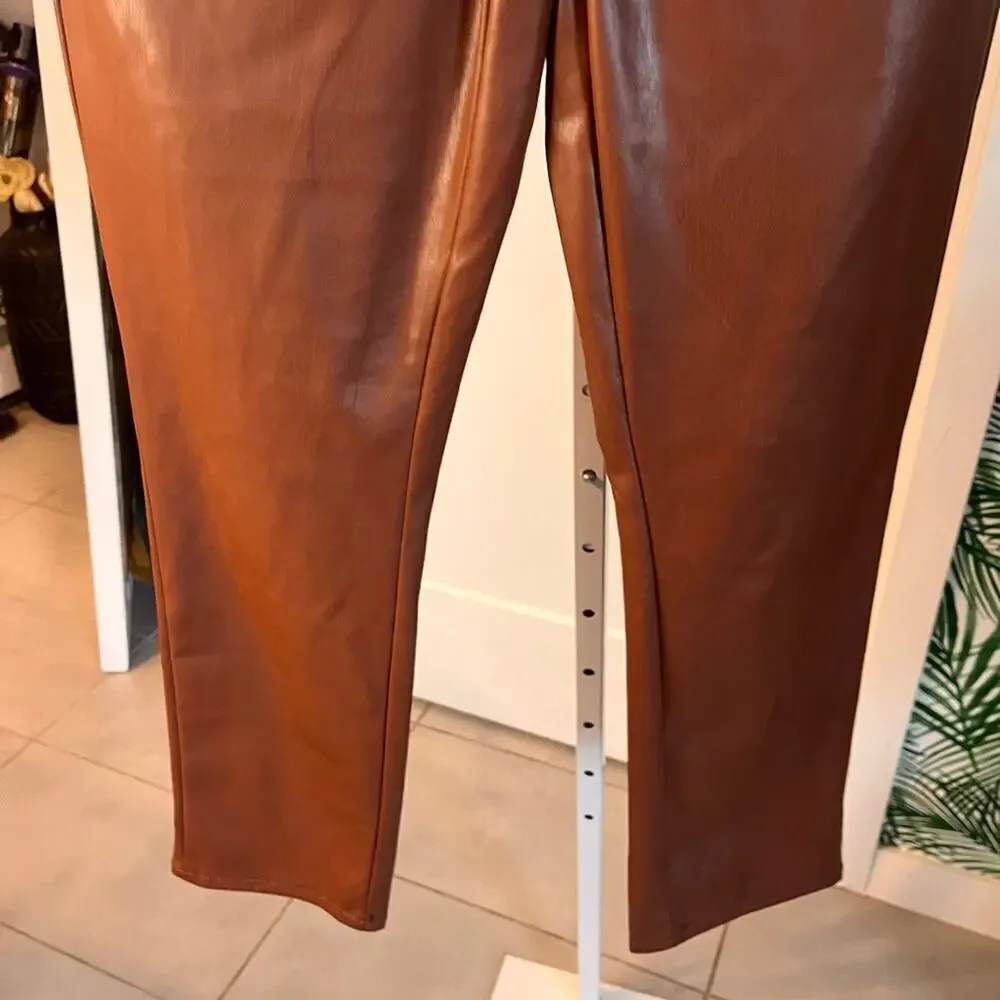 Mother Mid Rise Dazzler Jeans Faux Leather in Friar Brown size 29